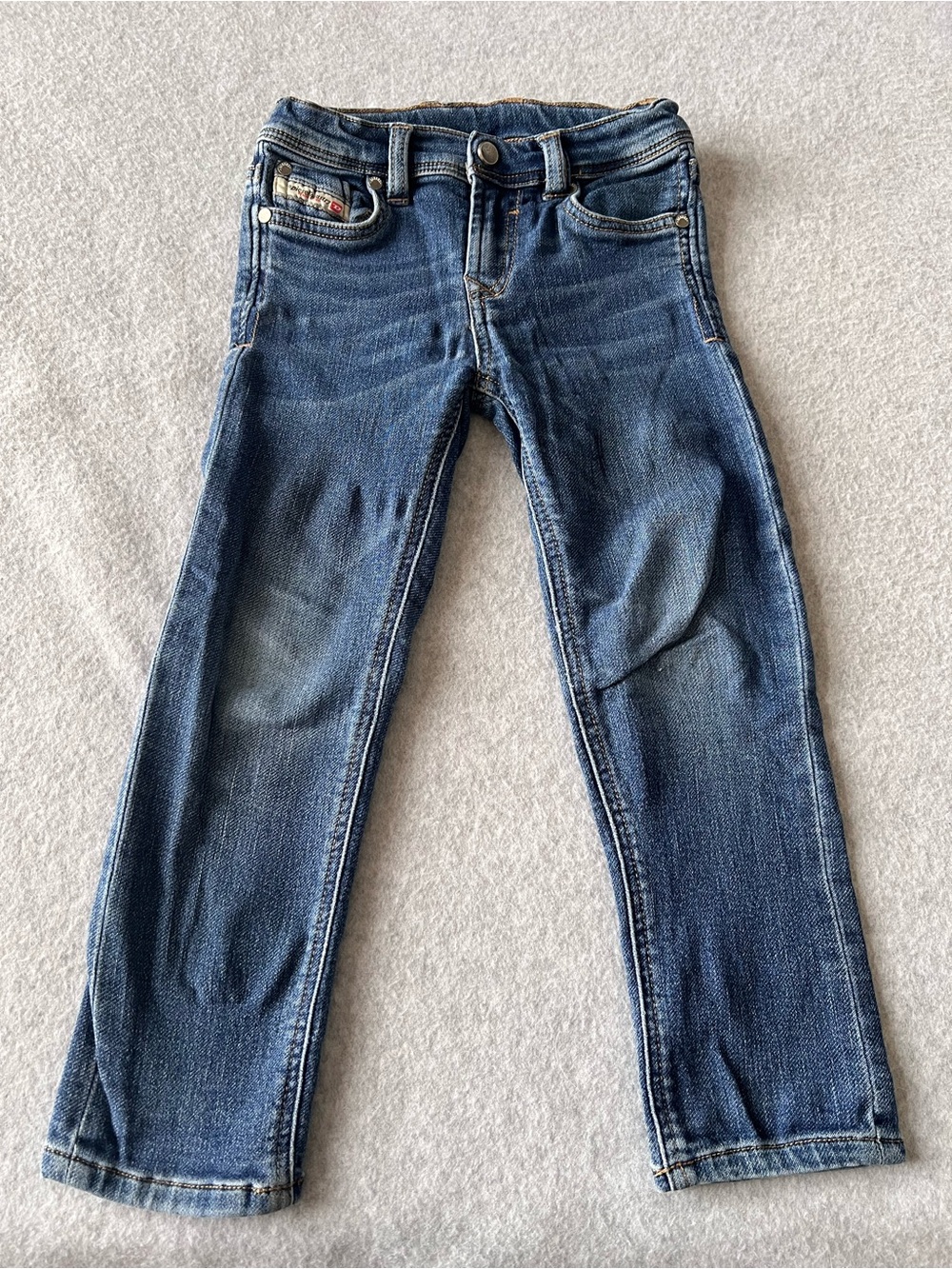 Diesel Kids Stretch Blue Jeans Size 4Y Distressed Whiskers 2016 Unisex Designer